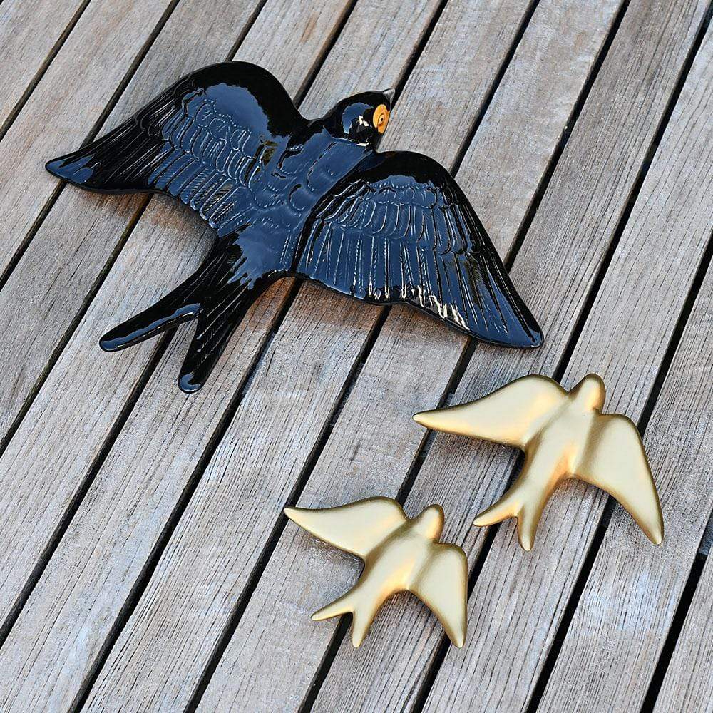 Hirondelle noire géante en céramique I Hirondelle murale Hirondelle Géante de Caldas da Rainha en céramique noire