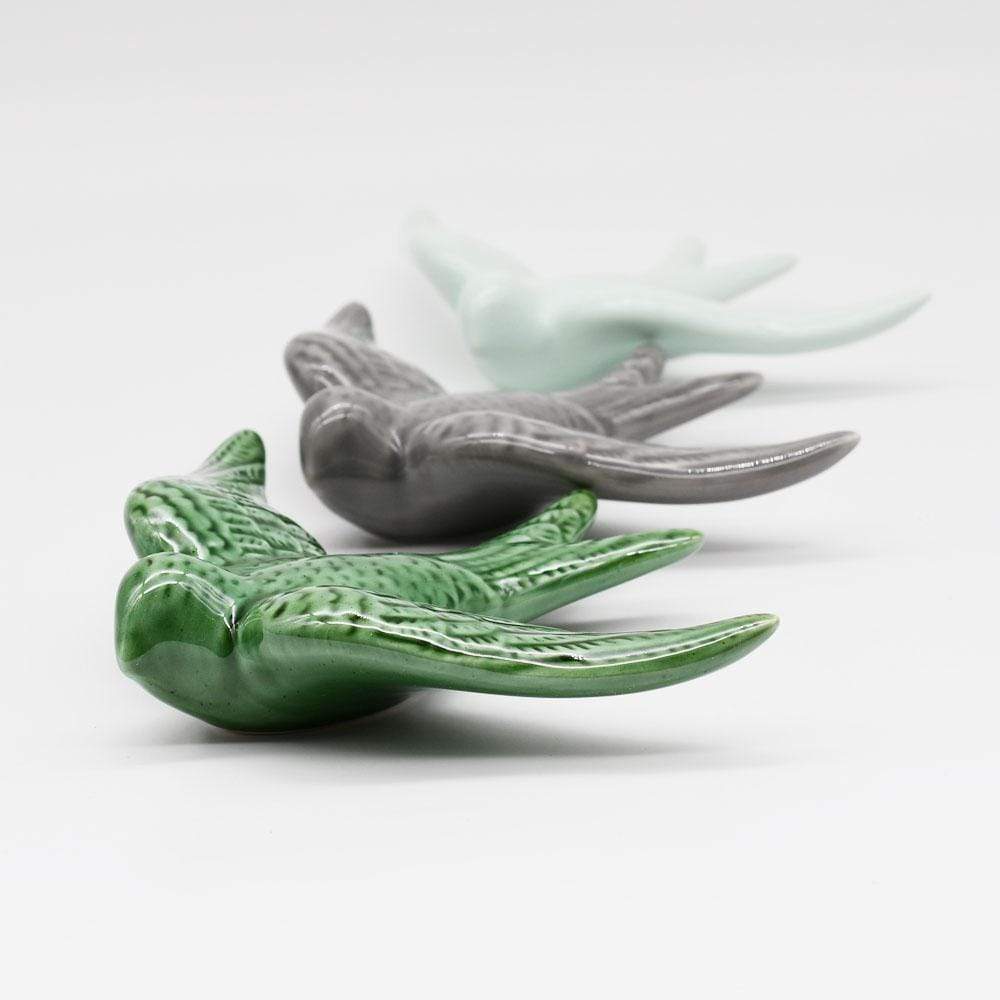 Hirondelle vert foncé en céramique I Produit artisanal du Portugal Hirondelle en céramique verte
