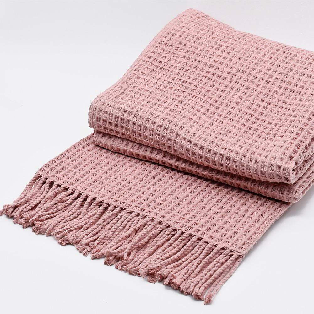 Plaid à franges en coton gaufré Rose Plaid à franges en coton gaufré 200x140 - Rose