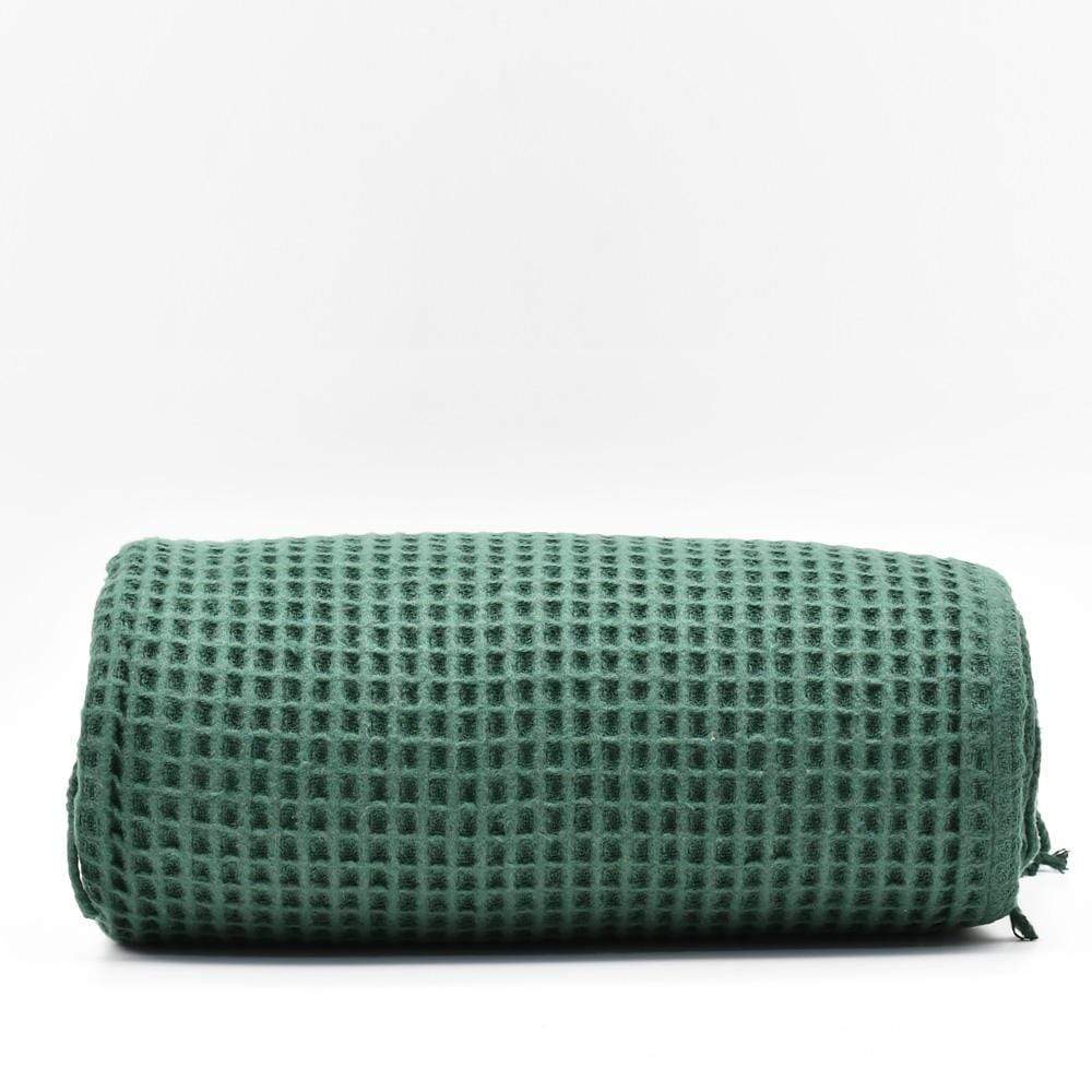 Plaid à franges en coton gaufré Vert foncé Plaid à franges en coton gaufré 200x140 - Vert foncé