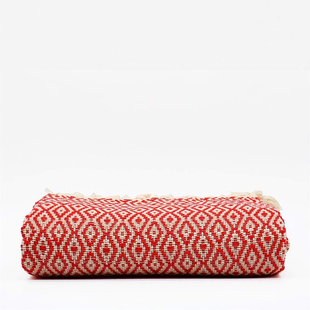 Plaid artisanal en coton Rouge et Blanc du Portugal Plaid à franges en coton 200x135 - Rouge