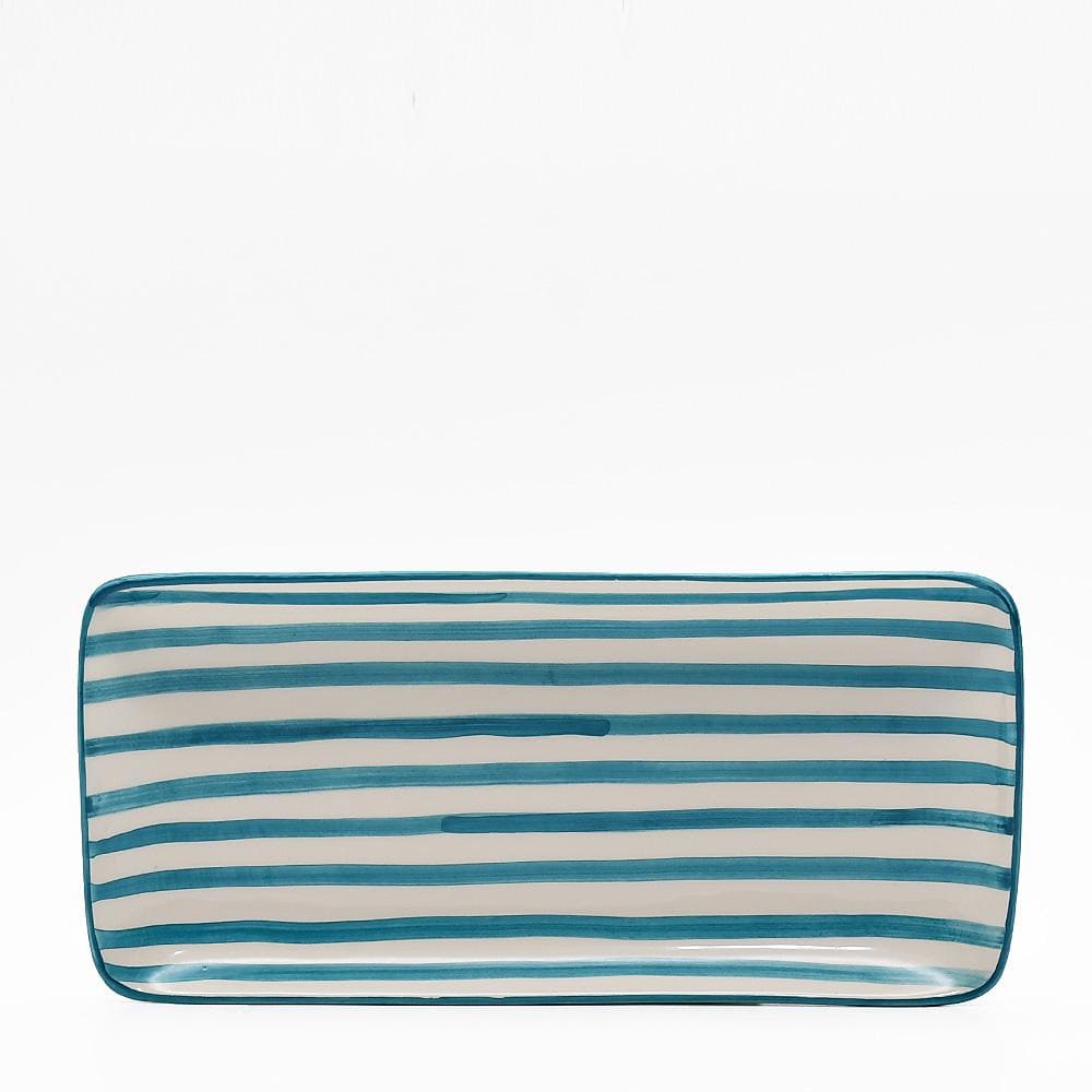 Plat de service rectangulaire turquoise et blanc Plat de service "Costa Nova Mar" - Turquoise