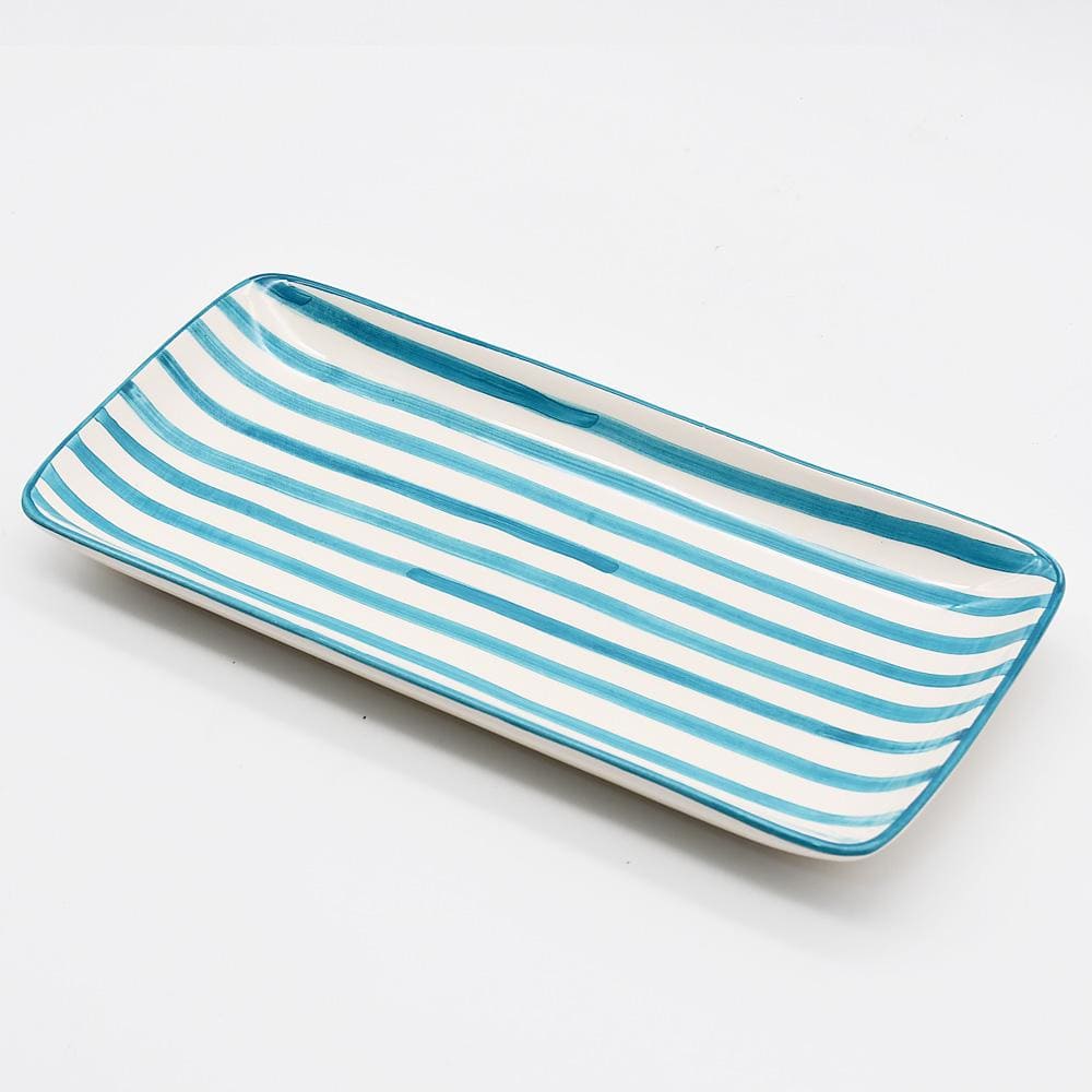 Plat de service rectangulaire turquoise et blanc Plat de service "Costa Nova Mar" - Turquoise