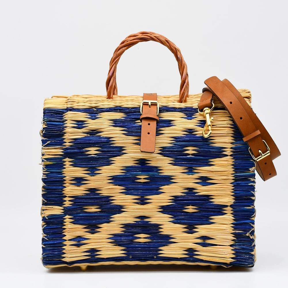 Reed Shopping Bag - 30cm - Blue & Natural