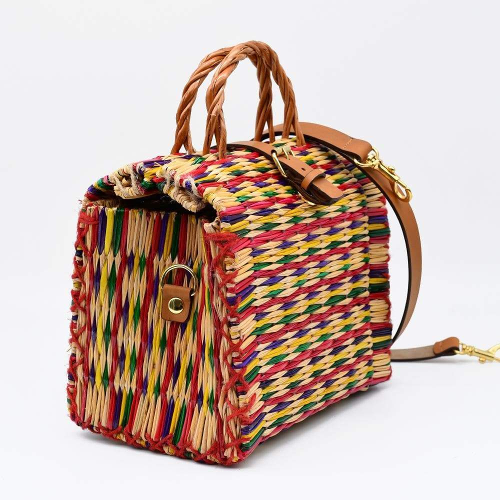 Henkeltasche aus Binsen 22cm - Mehrfarbig