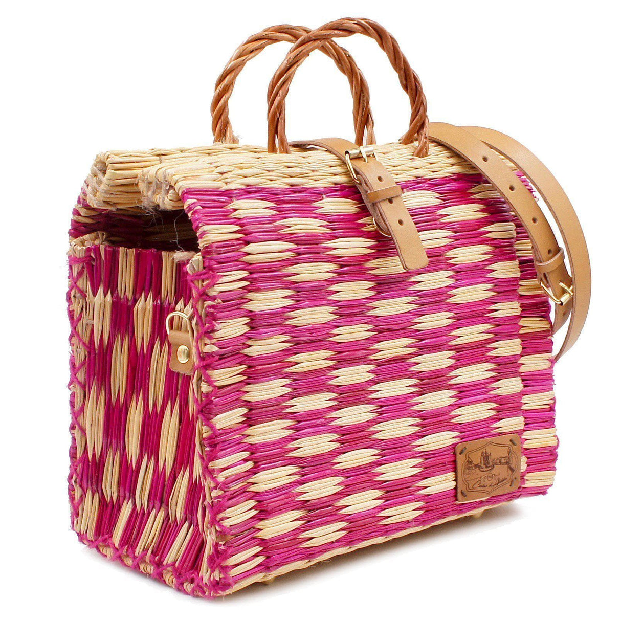 Reed Shopping Bag 11.8'' - Pink & Natural