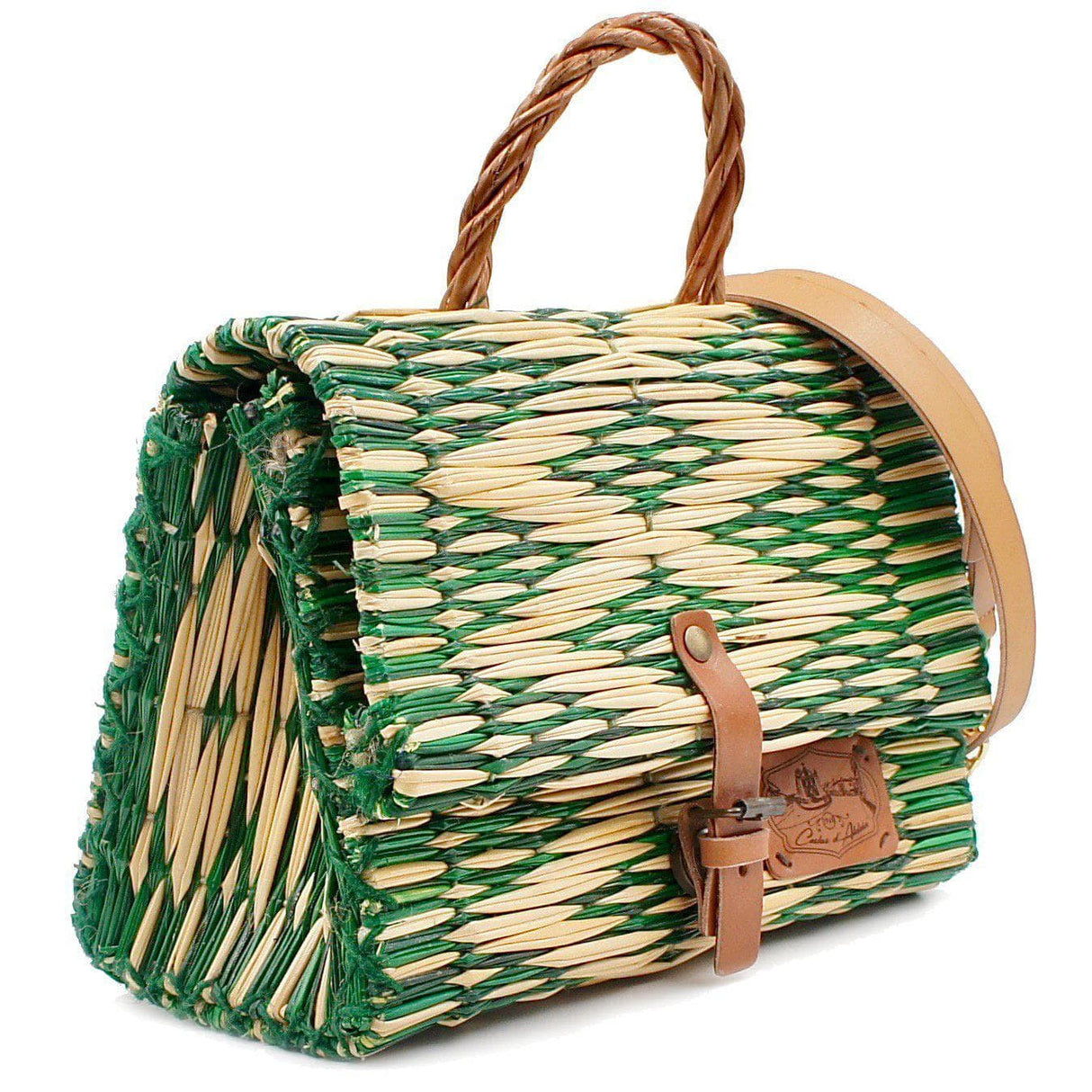 Reed Satchel Bag 9.8'' - Green & Natural