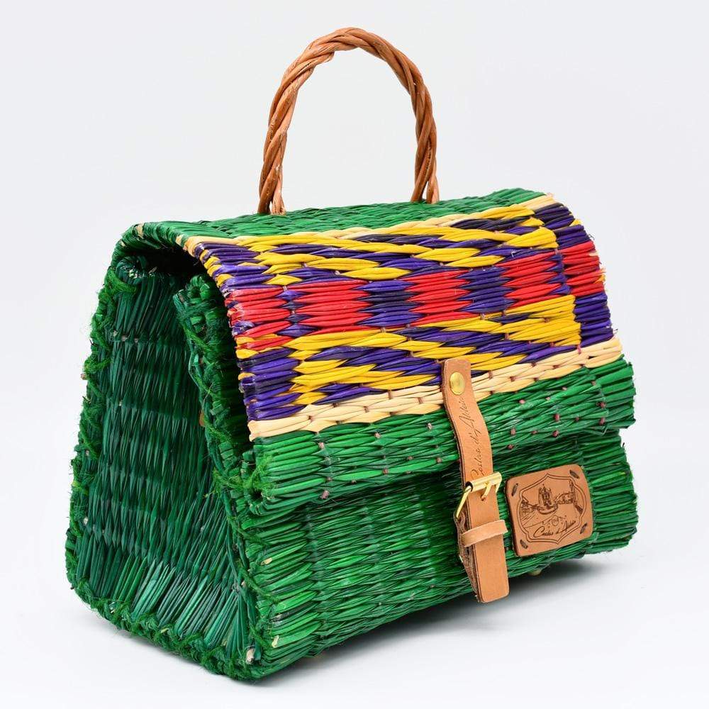 Sac cartable en jonc 25cm - Vert & multicolore