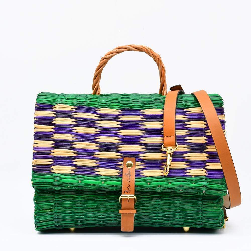 Reed Satchel bag - 30cm - Green & purple