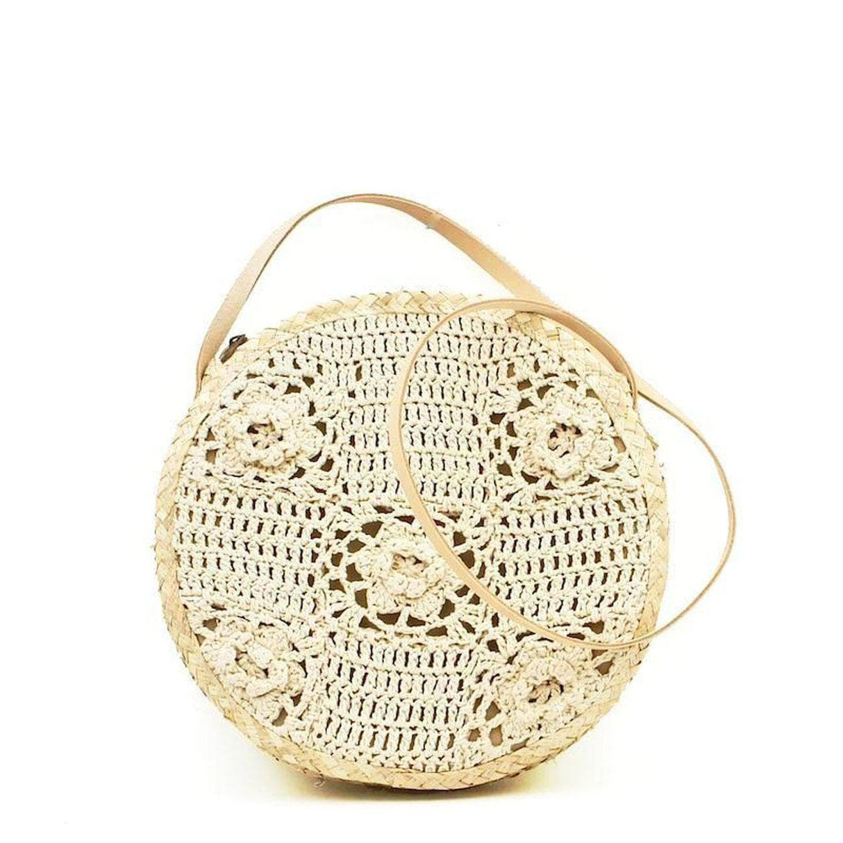 Round bag in woven straw and crochet - 31 cm