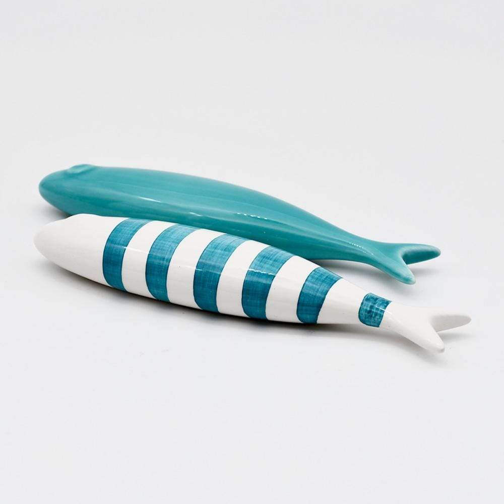 Set of 2 ceramic Sardines - Turquoise blue