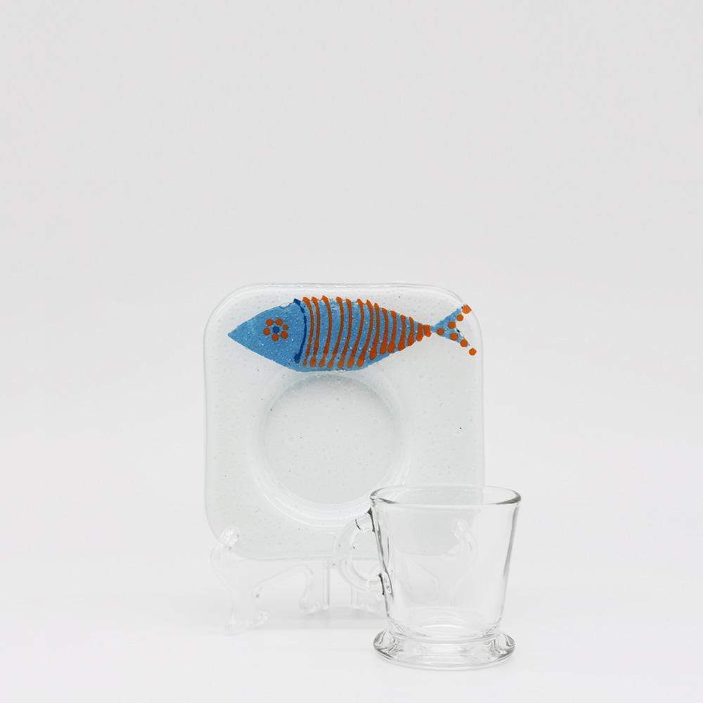 "Sardine" fused glass cup and saucer
