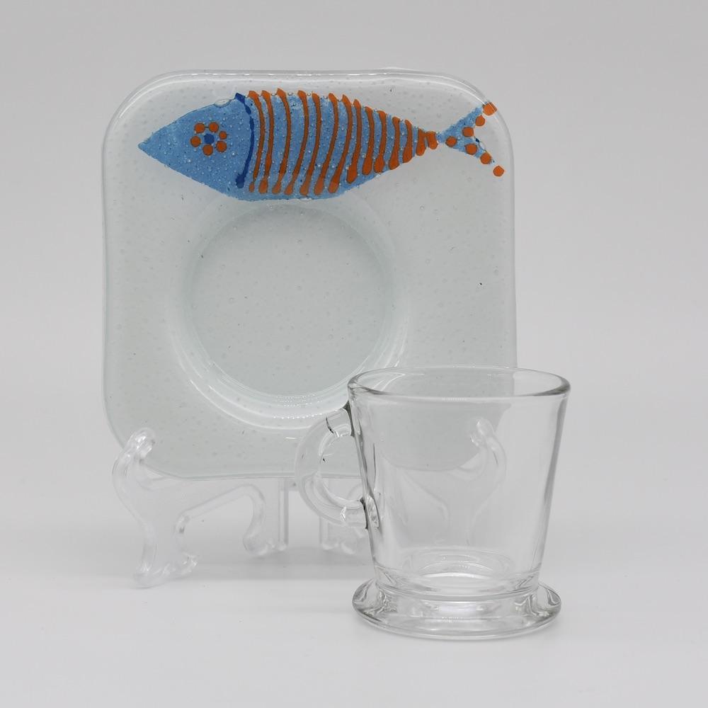"Sardine" fused glass cup and saucer