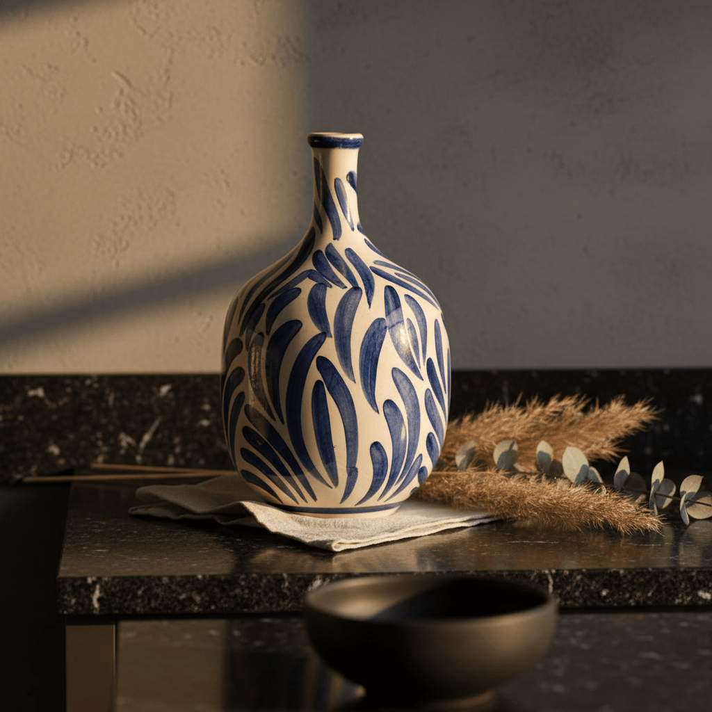 Amphore céramique bleue — lifestyle premium portugais
