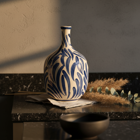 Amphore céramique bleue — lifestyle premium portugais