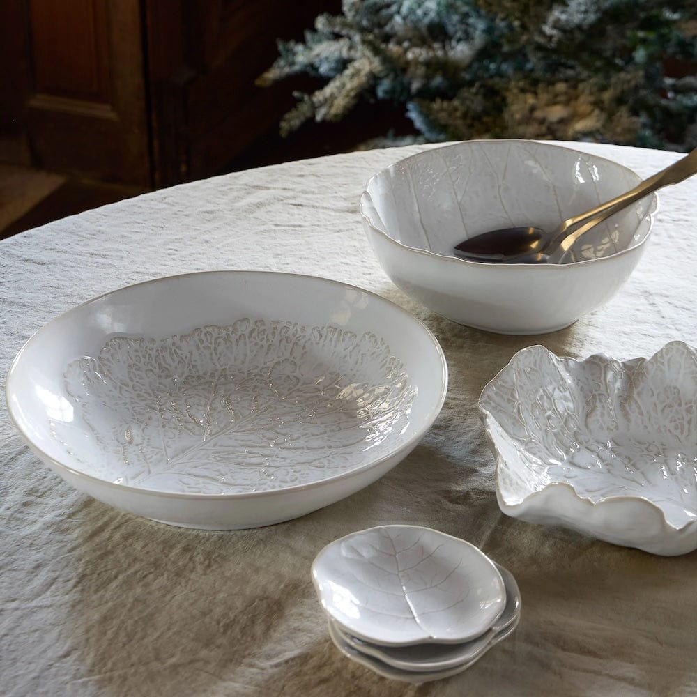 Assiette à pain en grès blanc en forme de feuille Petite assiette en grès en forme de chou 13cm - Blanc