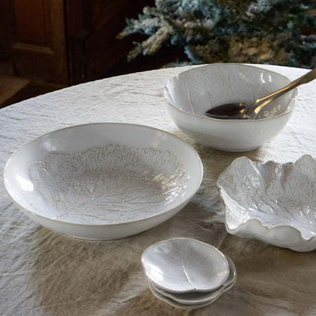 Assiette à pain en grès blanc en forme de feuille Petite assiette en grès en forme de chou 13cm - Blanc