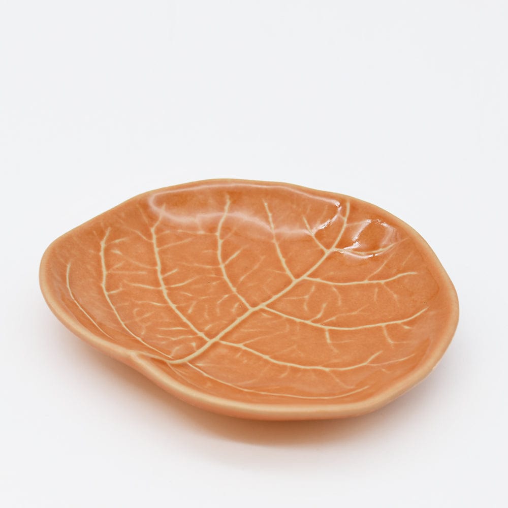 Assiette à pain en grès orange en forme de feuille Petite assiette en grès en forme de chou 13cm - Orange
