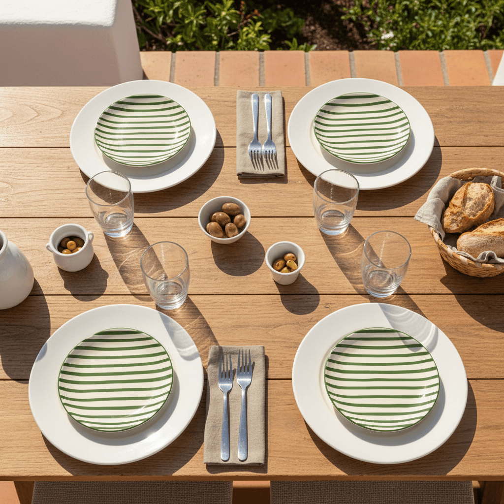 Assiette à pain rayée verte et blanche I Vaisselle du Portugal en ligne Assiette rayée "Costa Nova Mar" 15cm - Verte