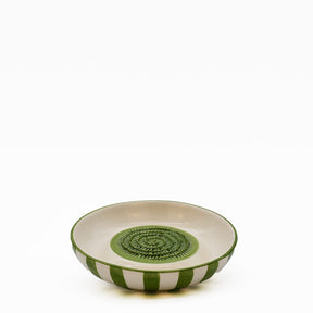 Assiette à râper artisanale portugaise en céramique vert & blanc Assiette à râper rayée "Costa Nova Mar" - Vert