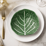 Assiette creuse en forme de feuille de chou I Vaisselle portugaise Assiette creuse en céramique en forme de chou 20 cm - Verte