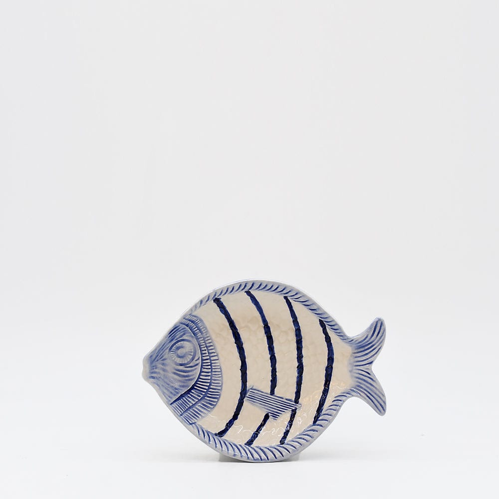 Assiette en forme de poisson rayée bleue et blanche Assiette creuse rayée en forme de poisson - Bleue 18cm