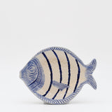 Assiette en forme de poisson rayée bleue et blanche Assiette creuse rayée en forme de poisson - Bleue 25cm