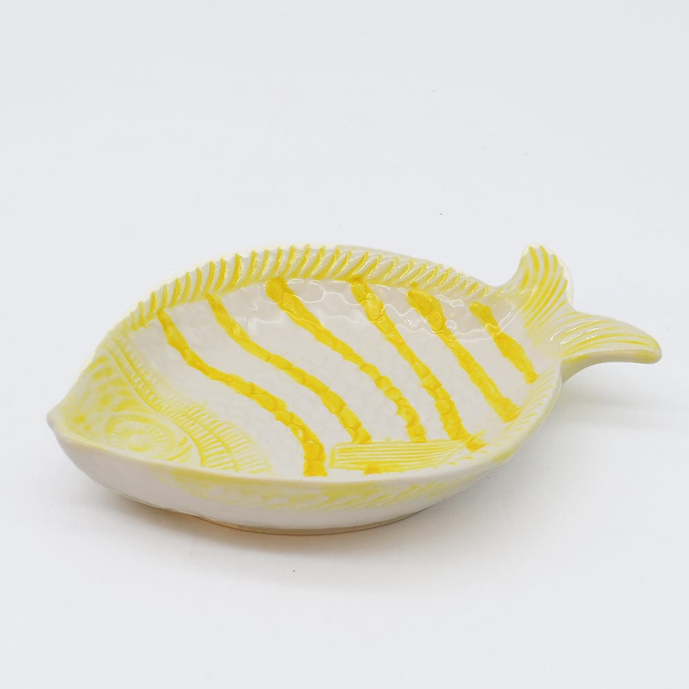 Assiette en forme de poisson rayée jaune et blanche Assiette creuse rayée en forme de poisson - Jaune