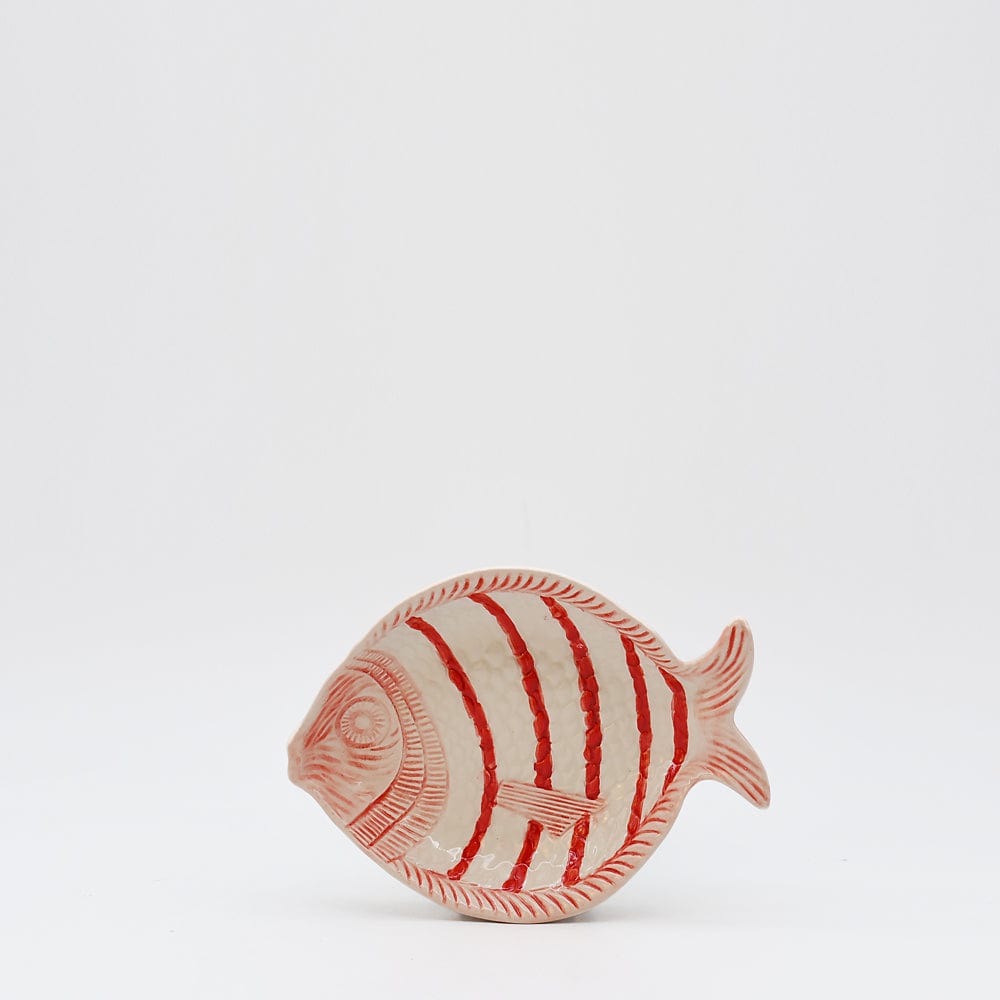 Assiette en forme de poisson rayée rouge et blanche Assiette creuse rayée en forme de poisson - Rouge 18cm