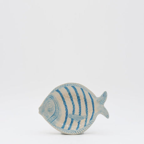 Assiette en forme de poisson rayée turquoise et blanche Assiette creuse rayée en forme de poisson - Turquoise 18cm