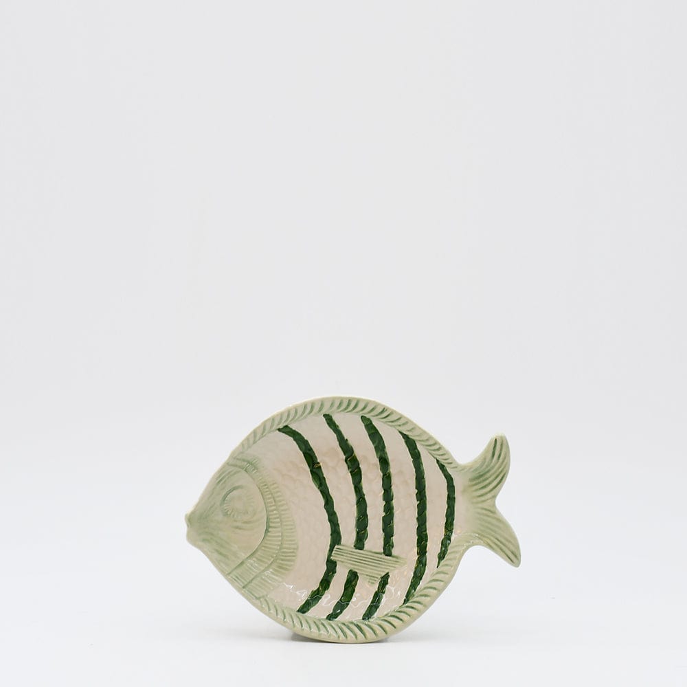 Assiette en forme de poisson rayée verte et blanche Assiette creuse rayée en forme de poisson - Verte 18cm