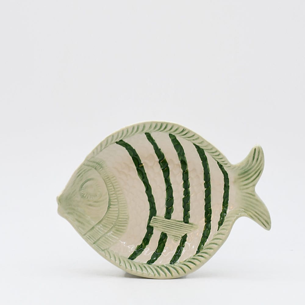 Assiette en forme de poisson rayée verte et blanche Assiette creuse rayée en forme de poisson - Verte 25cm