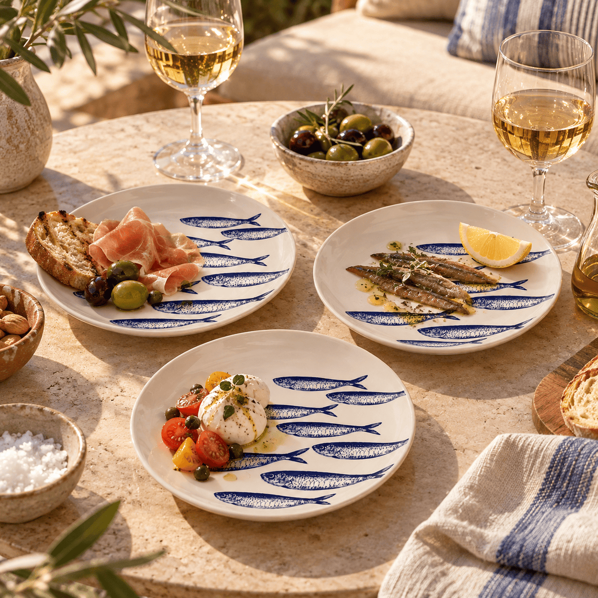 Assiette sardines bleues en céramique 15 cm | Portugal Assiette "Sardinhas" 15cm - Bleu