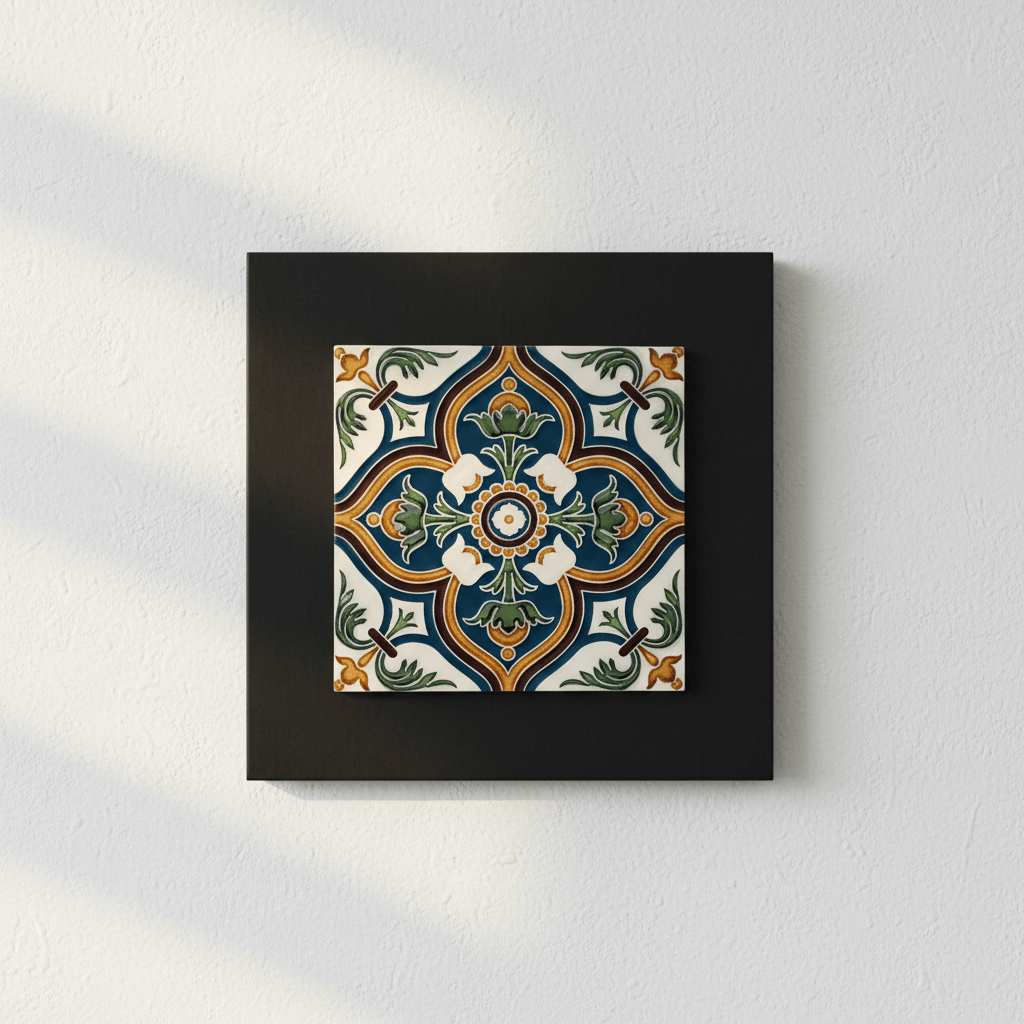 Azulejo hispano-maure artisanal 14x14cm | Fait main Portugal Azulejo Hispano-Maure 14x14cm