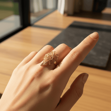 Bague coeur de Viana en filigrane d'argent I Vente en ligne Coração de Viana I Bague en argent doré