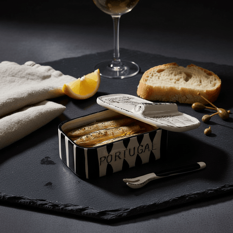 Boite en céramique rayée noire Boite à sardines en céramique rayée - Noir