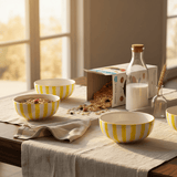 Bol à céréales en céramique portugaise I Vaisselle du Portugal en ligne Bol à céréales rayé "Costa Nova Mar" 16cm - Jaune