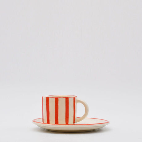 Bol à céréales en céramique portugaise I Vaisselle du Portugal en ligne Tasse et sous-tasse "Costa Nova Mar" - Rouge