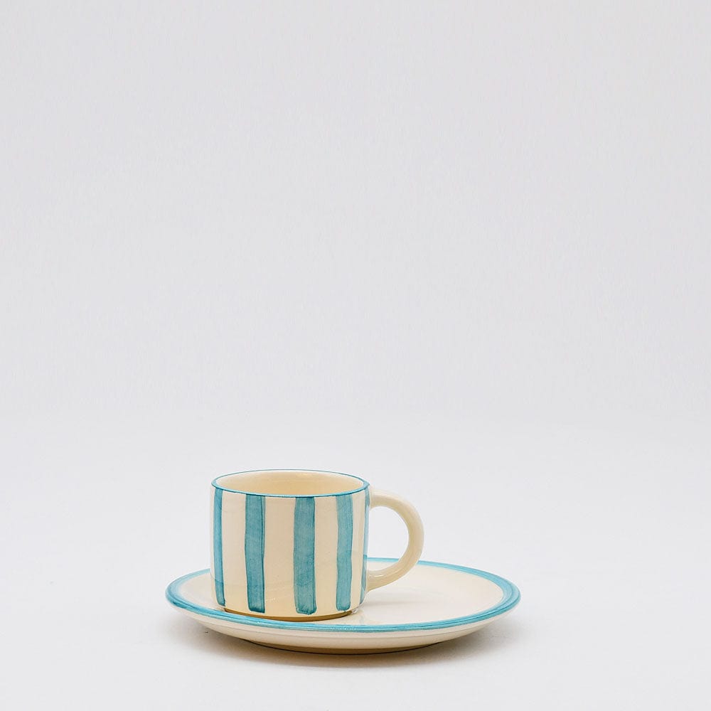 Bol à céréales en céramique portugaise I Vaisselle du Portugal en ligne Tasse et sous-tasse "Costa Nova Mar" - Turquoise