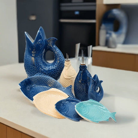 Carafe à huile ou vinaigre en céramique blanche en forme de poisson Carafe à huile en céramique en forme de Poisson - Blanche