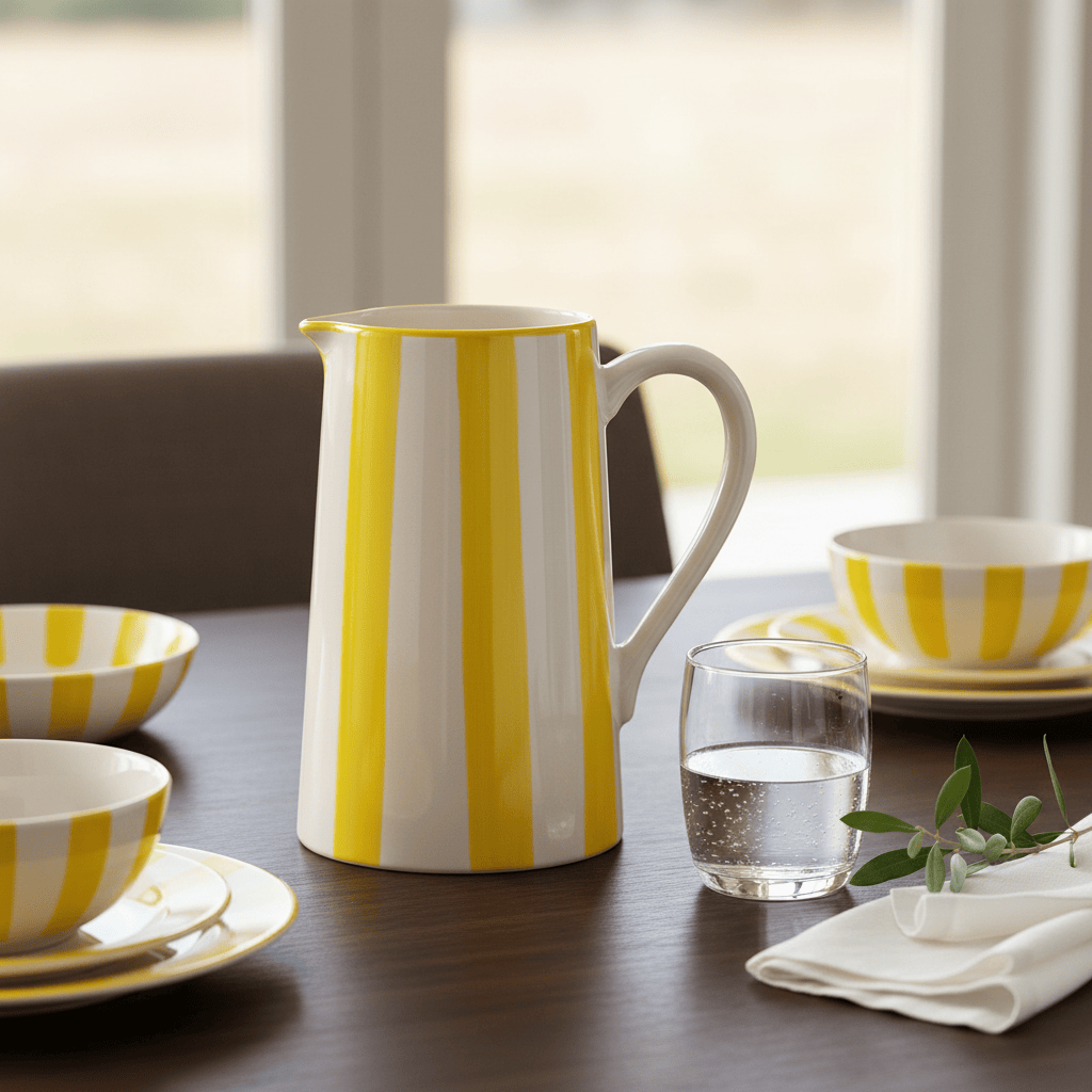 Carafe rayée en céramique jaune Carafe rayée "Costa Nova Mar" - Jaune