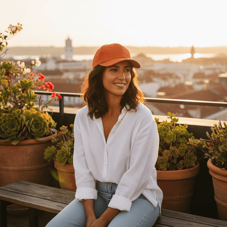 Casquette Gavroche en lin Bleu Denim Casquette en lin - Orange