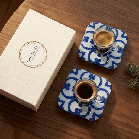Coffret cadeau portugais I Tasses et sous tasses en azulejos Coffret cadeau "Un café et des Azulejos"
