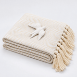 Coffret cadeau portugais plaid blanc & hirondelle en céramique Sac cadeau I Plaid à chevrons blanc et hirondelle assortie