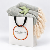 Coffret cadeau portugais plaid vert & hirondelle en céramique Sac cadeau I Plaid à chevrons vert et hirondelle assortie
