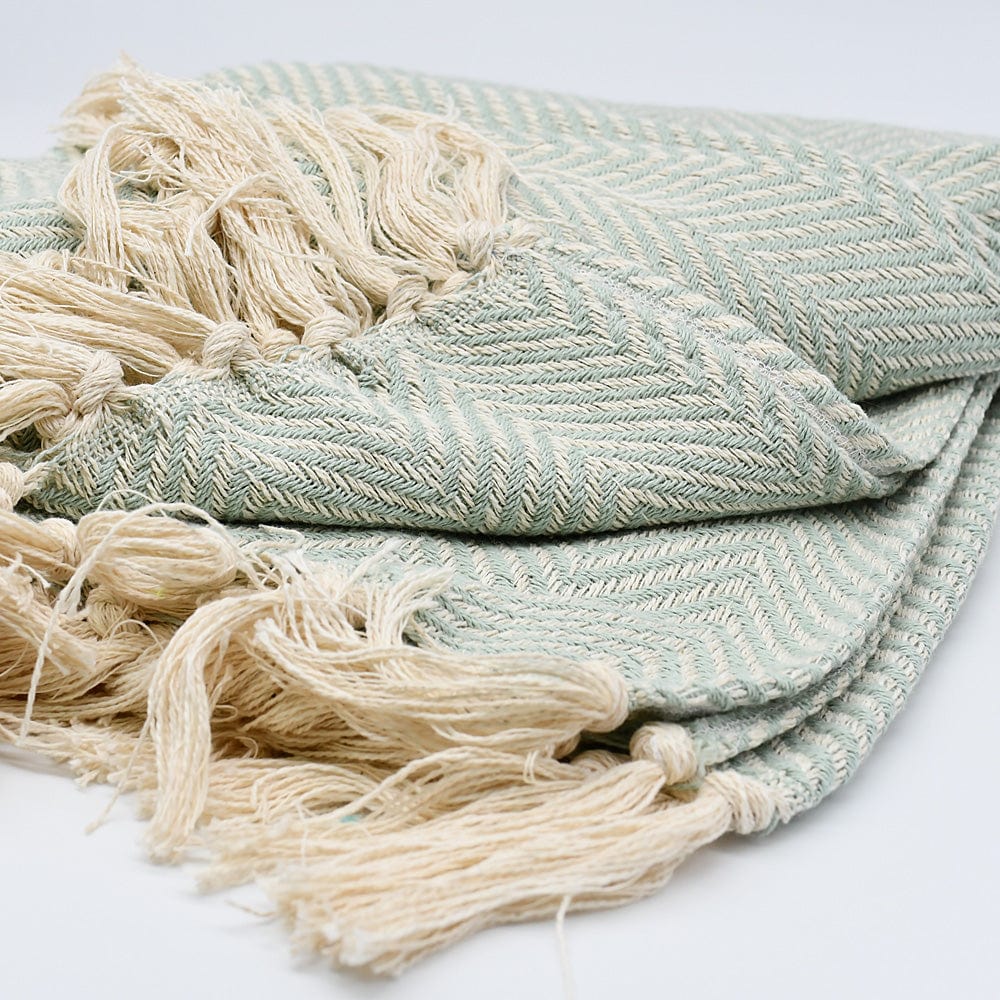 Coffret cadeau portugais plaid vert & hirondelle en céramique Sac cadeau I Plaid à chevrons vert et hirondelle assortie