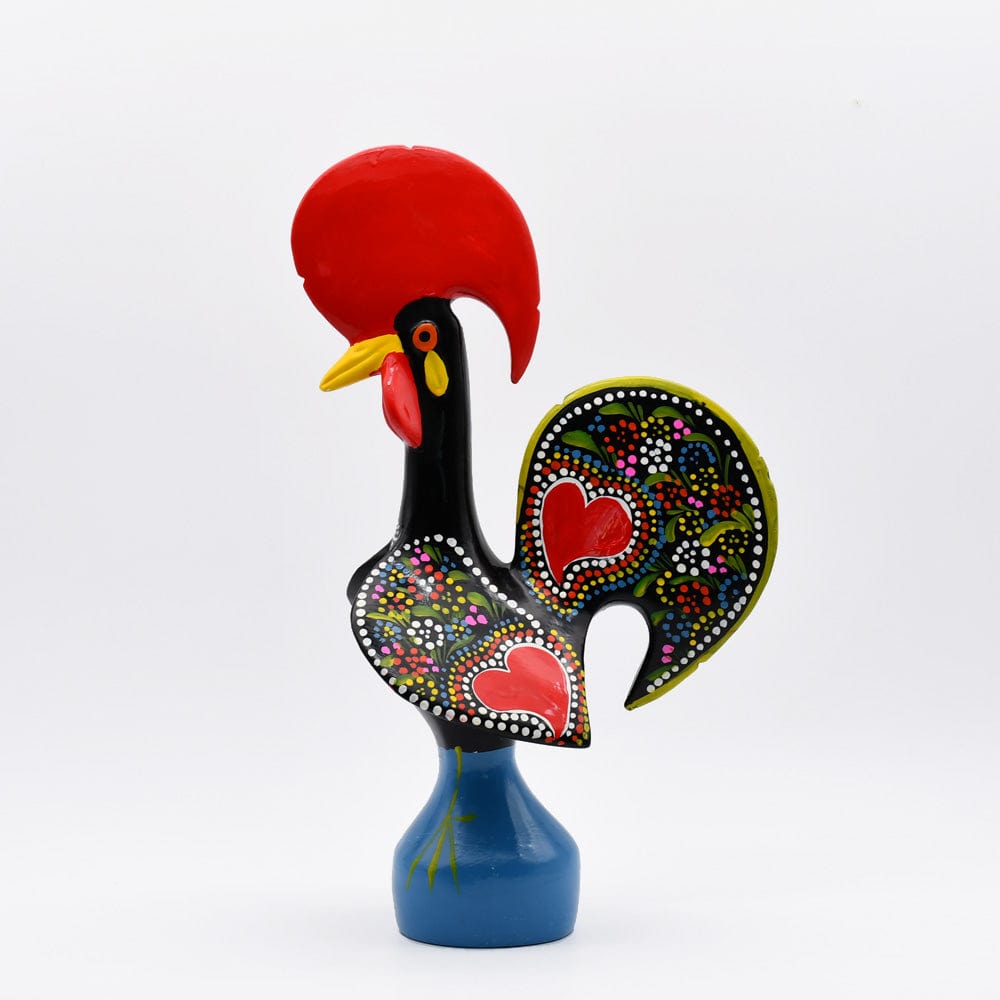 Coq de Barcelos noir en céramique du Portugal I Artisanat portugais Coq de Barcelos 40cm noir - Prazeres Côta