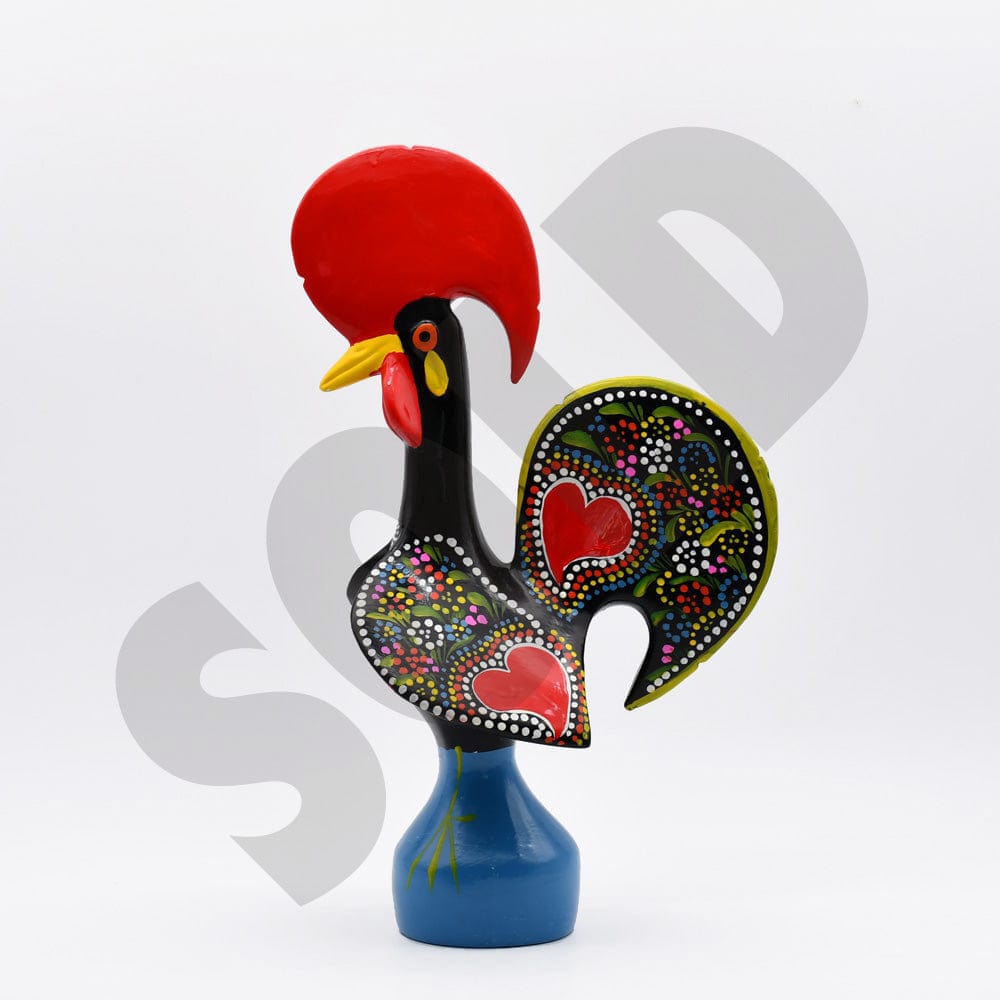 Coq de Barcelos noir en céramique du Portugal I Artisanat portugais Coq de Barcelos 40cm noir - Prazeres Côta