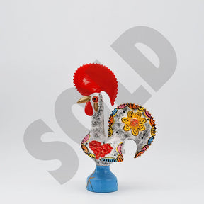 Coq du Portugal blanc en terre cuite par Prazeres Cota Coq de Barcelos 25cm blanc - Prazeres Côta