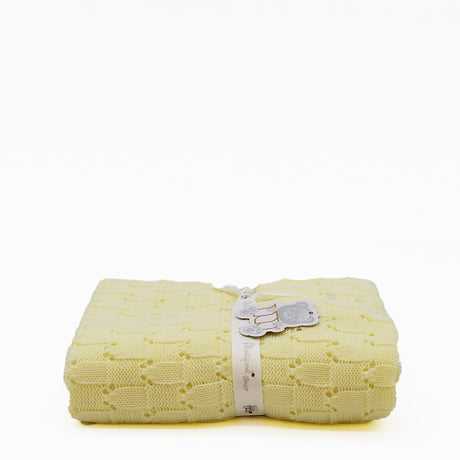 Doudou jaune en coton aux motifs sardines portugaises Couverture en tricot - Jaune